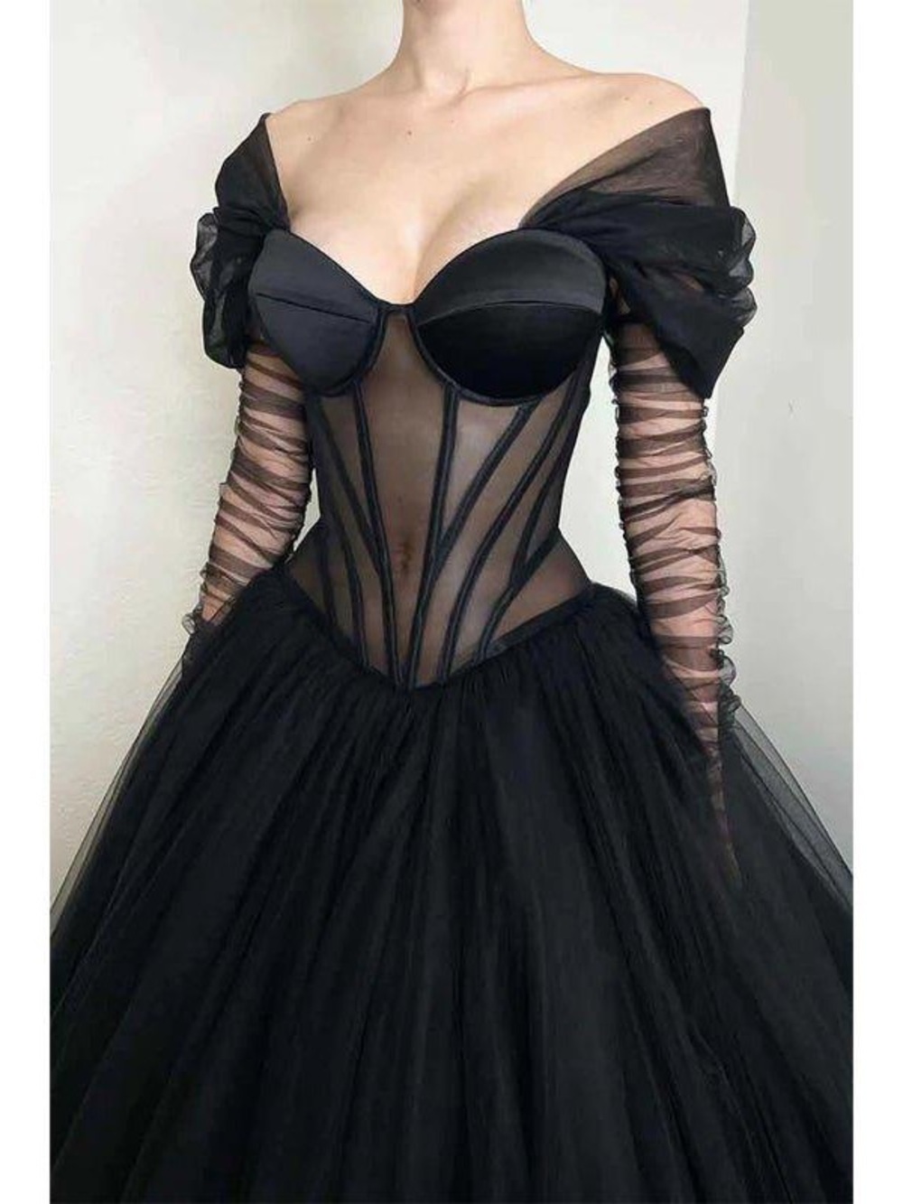 Off-Shoulder/removal sleeves Black Tulle Evening Gown worn once for 3 hours